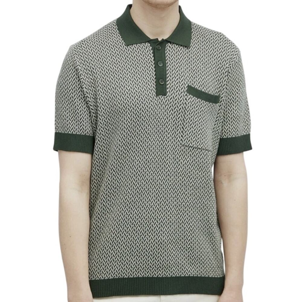NEW Percival Size XL Casa Martini Knitted Polo in Forest Green Preppy Luxury